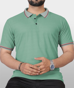 VeBNoR Solid Men Polo Neck Light Green T-Shirt