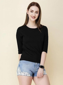 Wrath Solid Women Round Neck Black T-Shirt