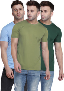 TQH Solid Men Round Neck Light Blue, Dark Green, Green T-Shirt
