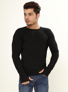 Tees Collection Solid Men Round Neck Black T-Shirt