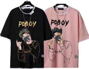 KASPY Printed Men Round Neck Pink, Black T-Shirt