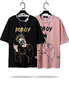 KASPY Printed Men Round Neck Pink, Black T-Shirt