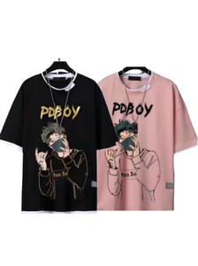 KASPY Printed Men Round Neck Pink, Black T-Shirt