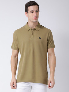 Club York Solid Men Polo Neck Beige T-Shirt