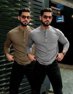 Rufica Self Design Men Mandarin Collar Multicolor T-Shirt