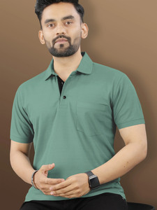 VeBNoR Solid Men Polo Neck Light Green T-Shirt
