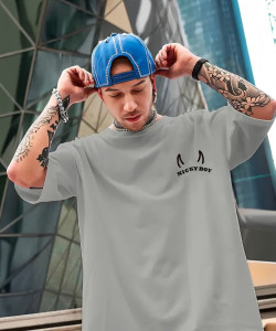 NB NICKY BOY Printed, Typography Men Round Neck Grey T-Shirt