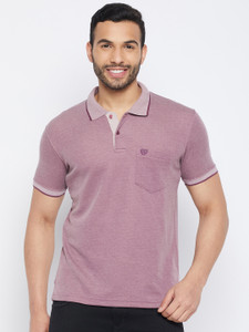 DUKE Solid Men Polo Neck Purple T-Shirt