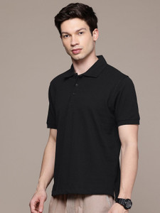 Moda Rapido Solid Men Polo Neck Black T-Shirt
