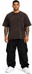 Woops studio! Washed/Ombre Men Crew Neck Brown, Black T-Shirt