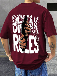First Wave Printed Men Round Neck Maroon T-Shirt