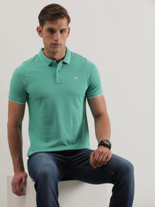 LEE Solid Men Polo Neck Green T-Shirt