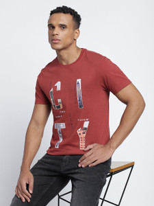 LEE Typography Men Round Neck Orange T-Shirt