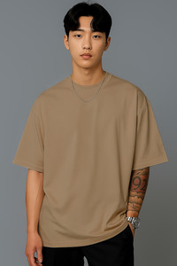 JUGULAR Solid Men Round Neck Beige T-Shirt