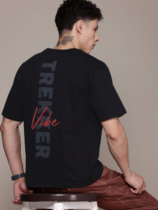 Roadster Printed Men Round Neck Black, Grey T-Shirt