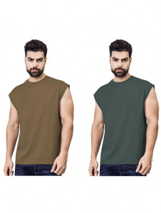 I&D Solid Men Round Neck Multicolor T-Shirt