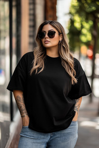जुनबेरी महिलाओं के लिए गोल गला सॉलिड काला टी-शर्ट