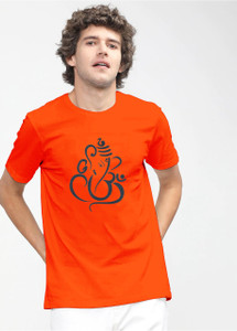 LIVAX COTTY Printed Men Round Neck Orange T-Shirt