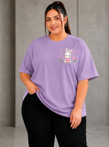 PLUSFECT Graphic Print Women Round Neck Purple T-Shirt