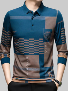 TAZO Solid Men Polo Neck Blue T-Shirt