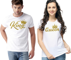 BQF Printed Couple Round Neck White T-Shirt