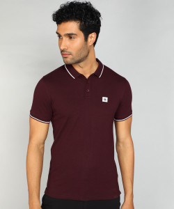 WROGN Solid Men Polo Neck Maroon T-Shirt