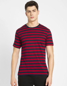 JOCKEY Striped Men Round Neck Dark Blue, Red T-Shirt
