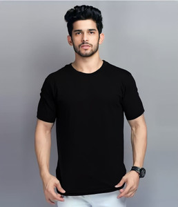 BQF Solid Men Round Neck Black T-Shirt