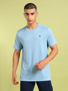 TECHNOSPORT Solid Men Round Neck Blue T-Shirt