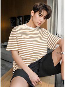 MACK JONNEY Striped Men Round Neck Beige T-Shirt