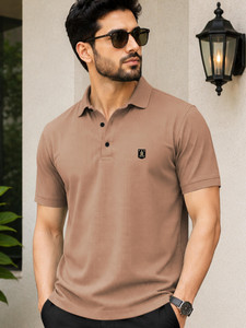 VeBNoR Solid Men Polo Neck Brown T-Shirt