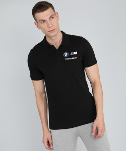 PUMA Typography Men Polo Neck Black T-Shirt