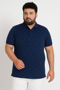 TISSORA Printed Men Polo Neck Navy Blue T-Shirt