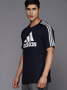 ADIDAS Printed Men Round Neck Blue T-Shirt