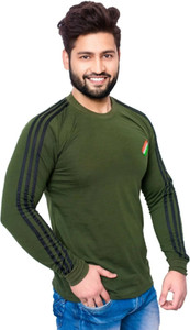 RD Striped Men Round Neck Green T-Shirt