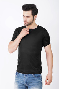 KASPY Solid Men Round Neck Black T-Shirt