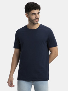 JOCKEY Solid Men Round Neck Navy Blue T-Shirt