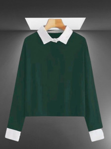 SIBBU Women Polo Neck Green T-Shirt - Image 2