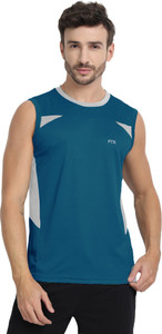 FTX Colorblock Men Round Neck Blue T-Shirt