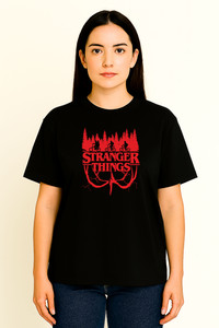 WickedCotton Graphic Print Women Round Neck Black T-Shirt