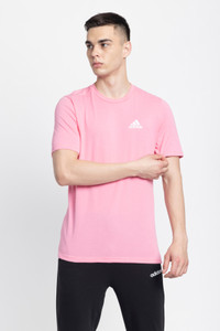 ADIDAS Printed Men Round Neck Pink T-Shirt