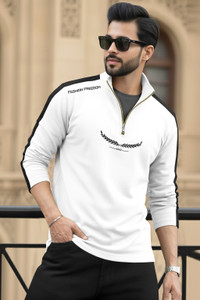 ट्रिपर पुरुषों के लिए हेन्ली नेक प्रिंटेड सफेद, काला टी-शर्ट