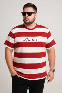 Austivo Striped Men Round Neck Red, White T-Shirt