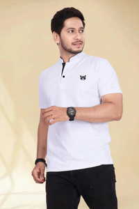 DivRa Clothing Printed Men Mandarin Collar White T-Shirt