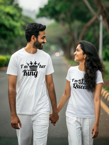 Trend Twist Printed Couple Round Neck White T-Shirt