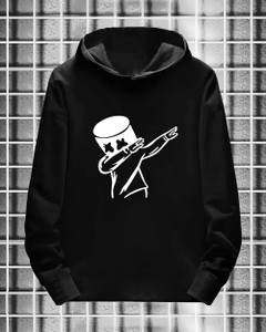 Azy Fabrics Printed Men Hooded Neck Black T-Shirt