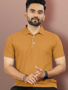 वेबनोर पुरुषों के लिए पोलो नेक सॉलिड पीला टी-शर्ट