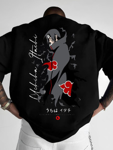 हडर पुरुषों के लिए गोल गला प्रिंटेड काला टी-शर्ट