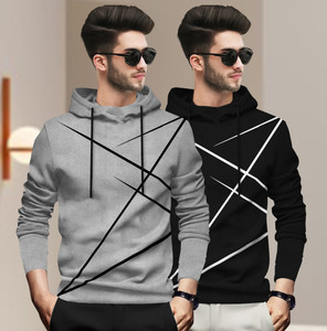 BLIVE Printed Men Hooded Neck Grey, Black T-Shirt