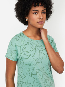 MAX Printed Women Round Neck Green T-Shirt